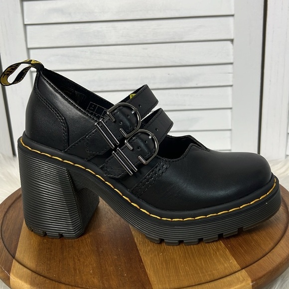 DR. MARTENS l Eviee Sendal Leather Heeled Platform Mary Janes Size 6 - Picture 4 of 13